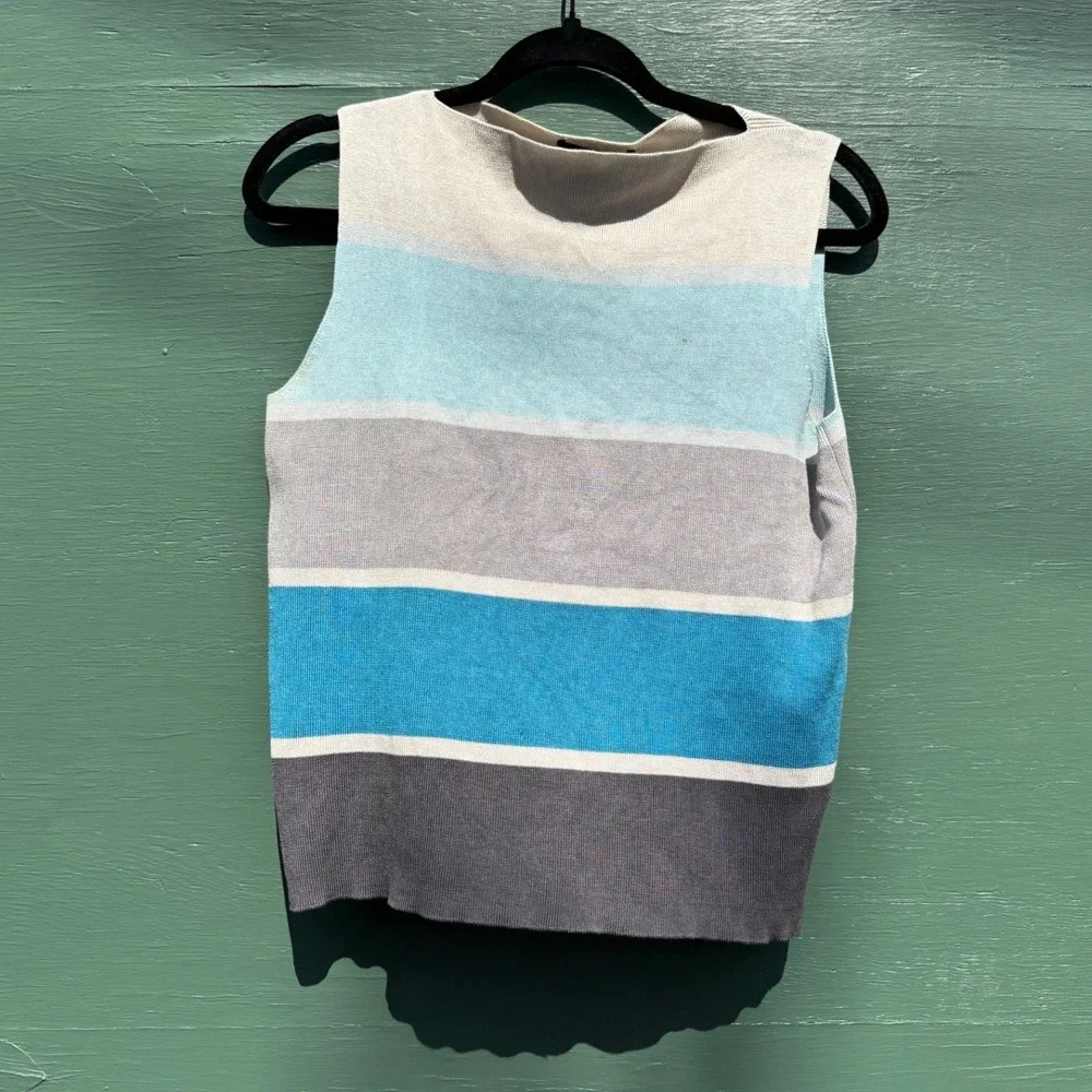 Limited Womens Silk Blend Striped Sleeveless‎ 90s Y2K Boatneck Top Blue L
